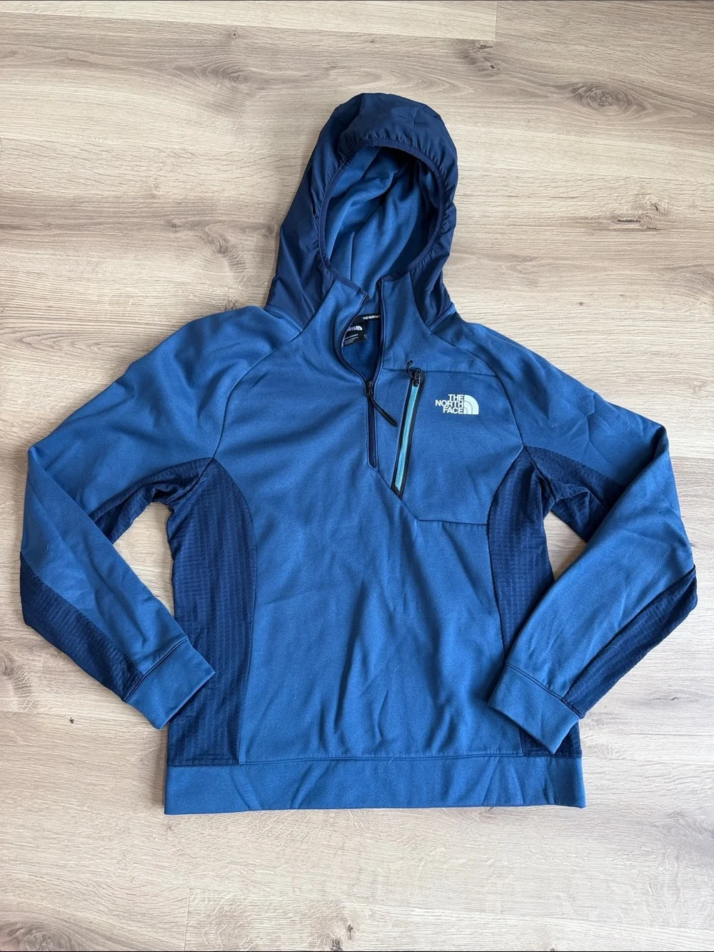 The North Face Men's Navy and Royal Blue Hooded Zip Pullover